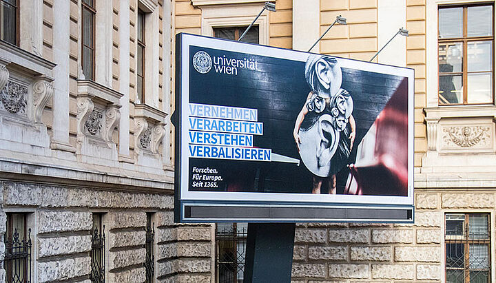 Billboard mit Sujet Vernehmen. Verarbeiten. Verstehen. Verbalisieren